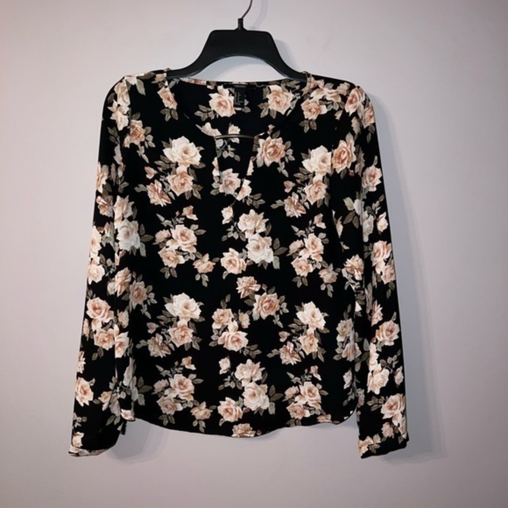 Forever 21 longsleeve floral blouse black pink and green size small